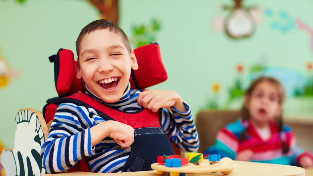 A disabled child in a wheelchair